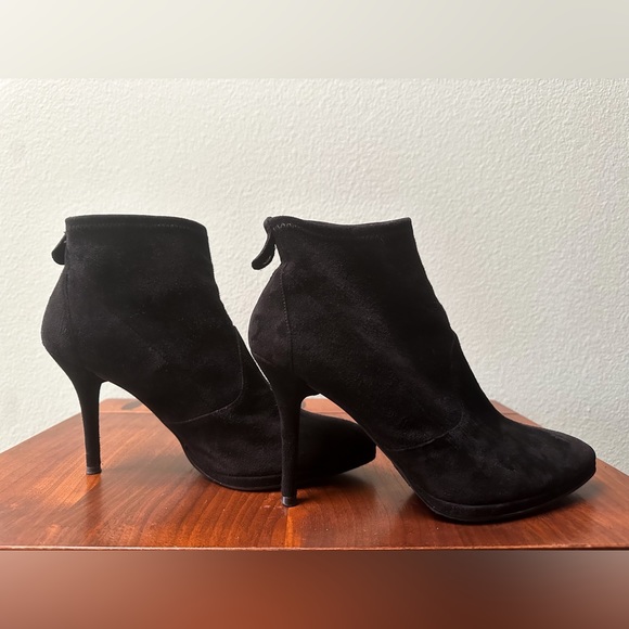 Stuart Weitzman Black Suede Stretch Boots Sock Booties Designer Heel Short Pull - Picture 15 of 15